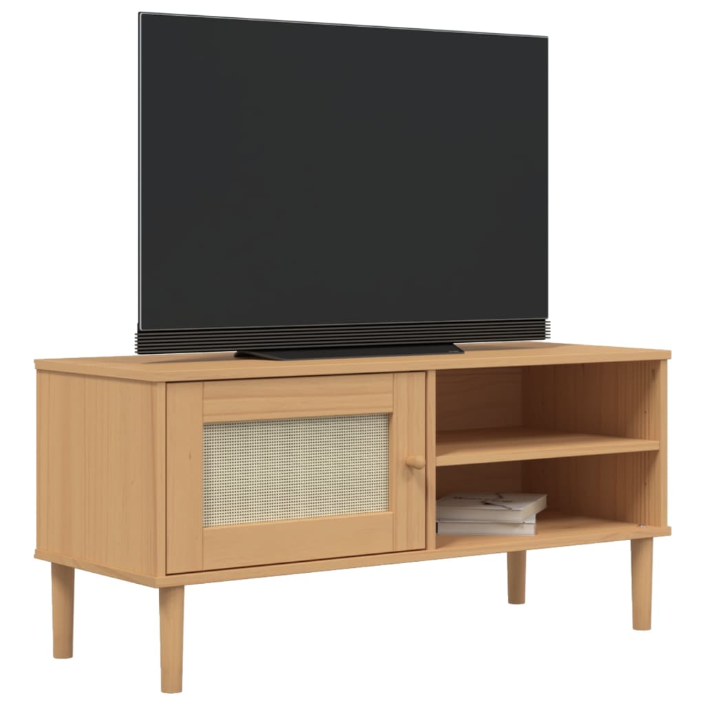 TV-Schrank SENJA Rattan-Optik Braun 106x40x49 cm Kiefernholz