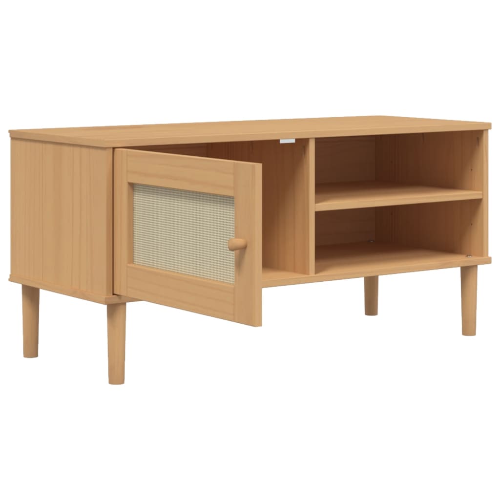 TV-Schrank SENJA Rattan-Optik Braun 106x40x49 cm Kiefernholz