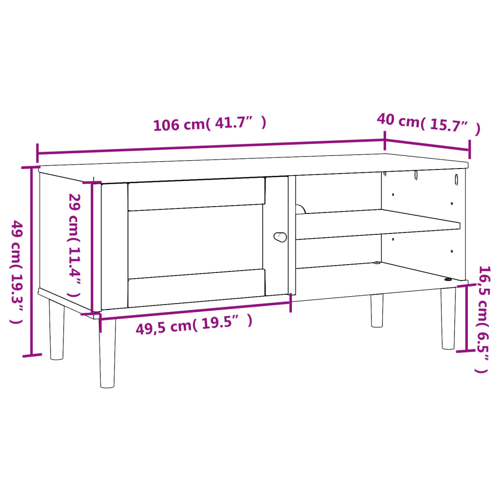 TV-Schrank SENJA Rattan-Optik Braun 106x40x49 cm Kiefernholz