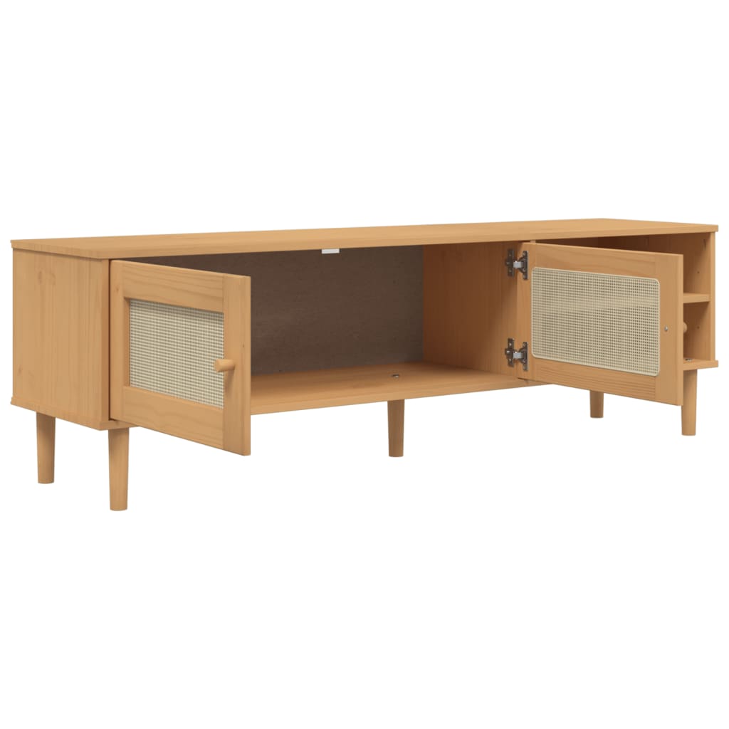 TV-Schrank SENJA Rattan-Optik Braun 158x40x49 cm Kiefernholz