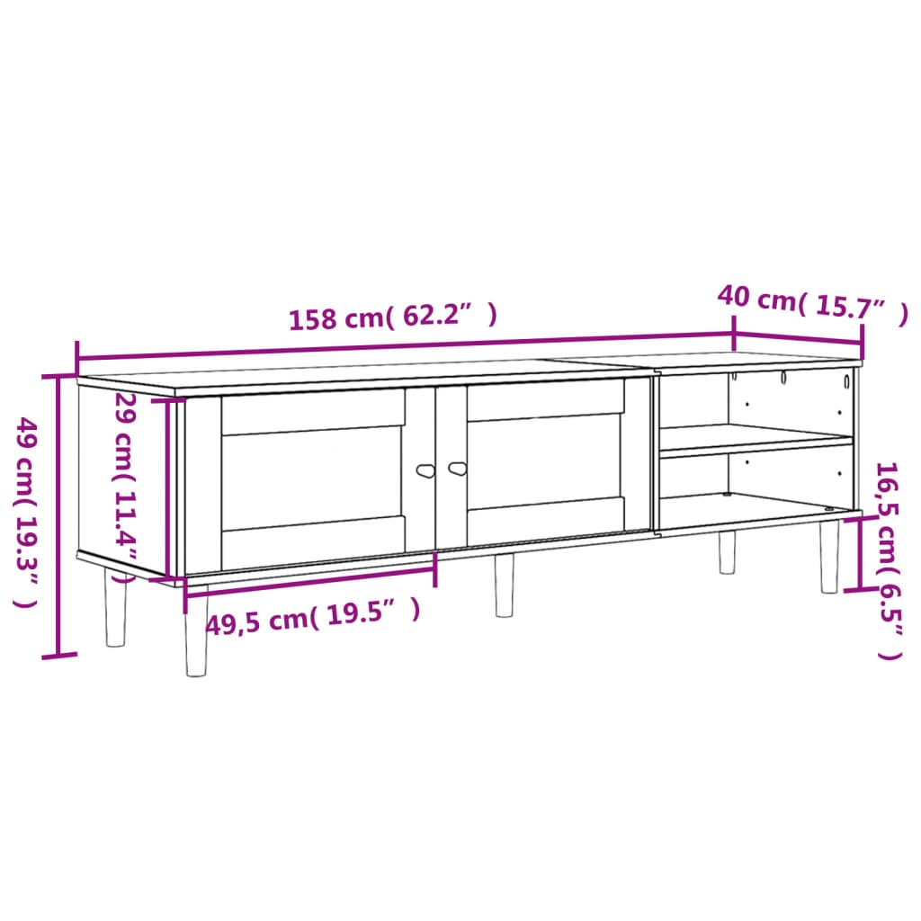 TV-Schrank SENJA Rattan-Optik Braun 158x40x49 cm Kiefernholz