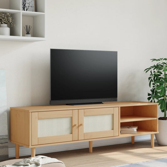 TV-Schrank SENJA Rattan-Optik Braun 158x40x49 cm Kiefernholz