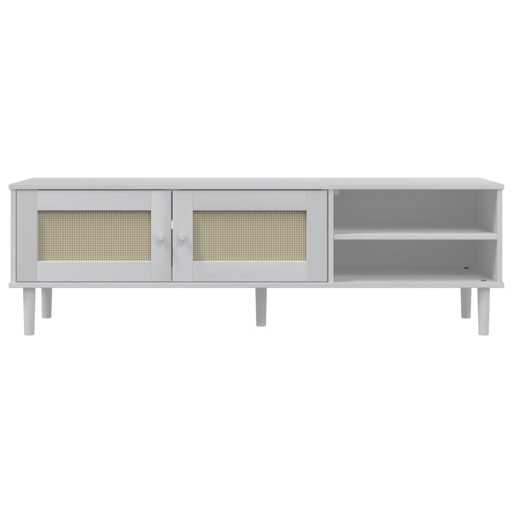 TV-Schrank SENJA Rattan-Optik Weiß 158x40x49cm Kiefernholz