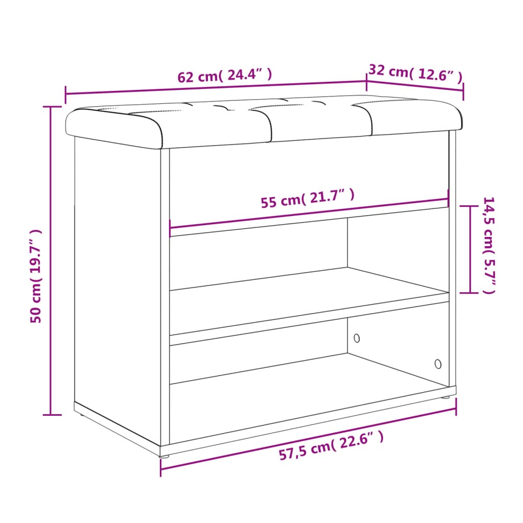 Schuhbank Sonoma-Eiche 62x32x50 cm Holzwerkstoff