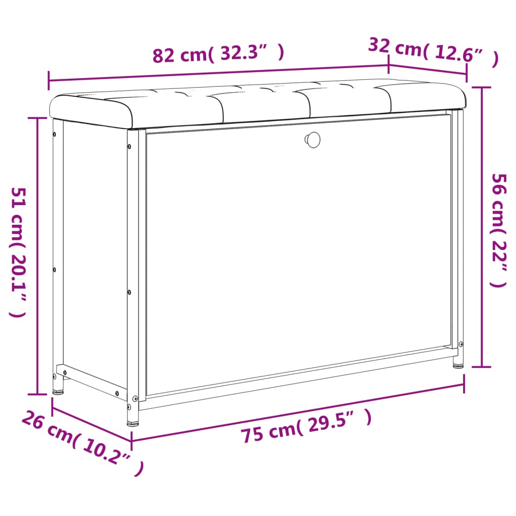 Schuhbank mit Klappe Schwarz 82x32x56 cm