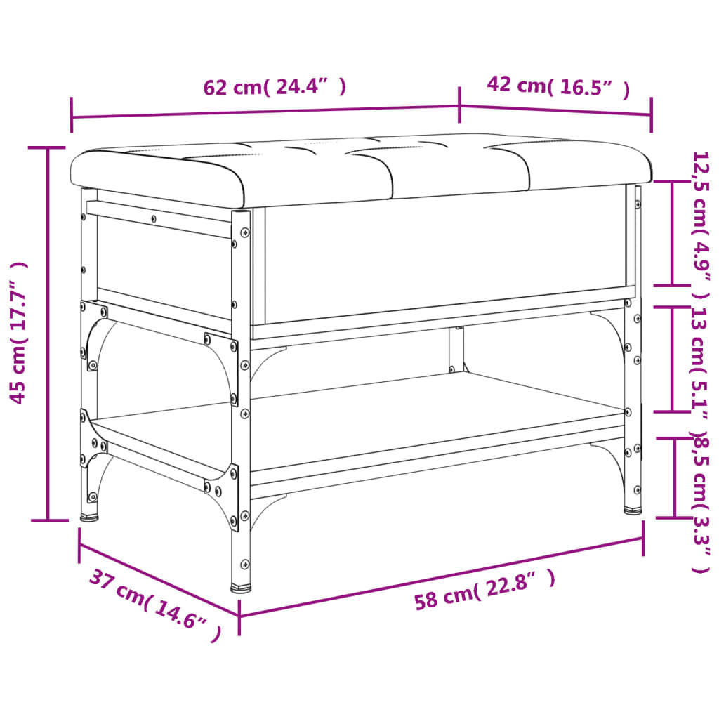 Schuhbank Grau Sonoma 62x42x45 cm Holzwerkstoff