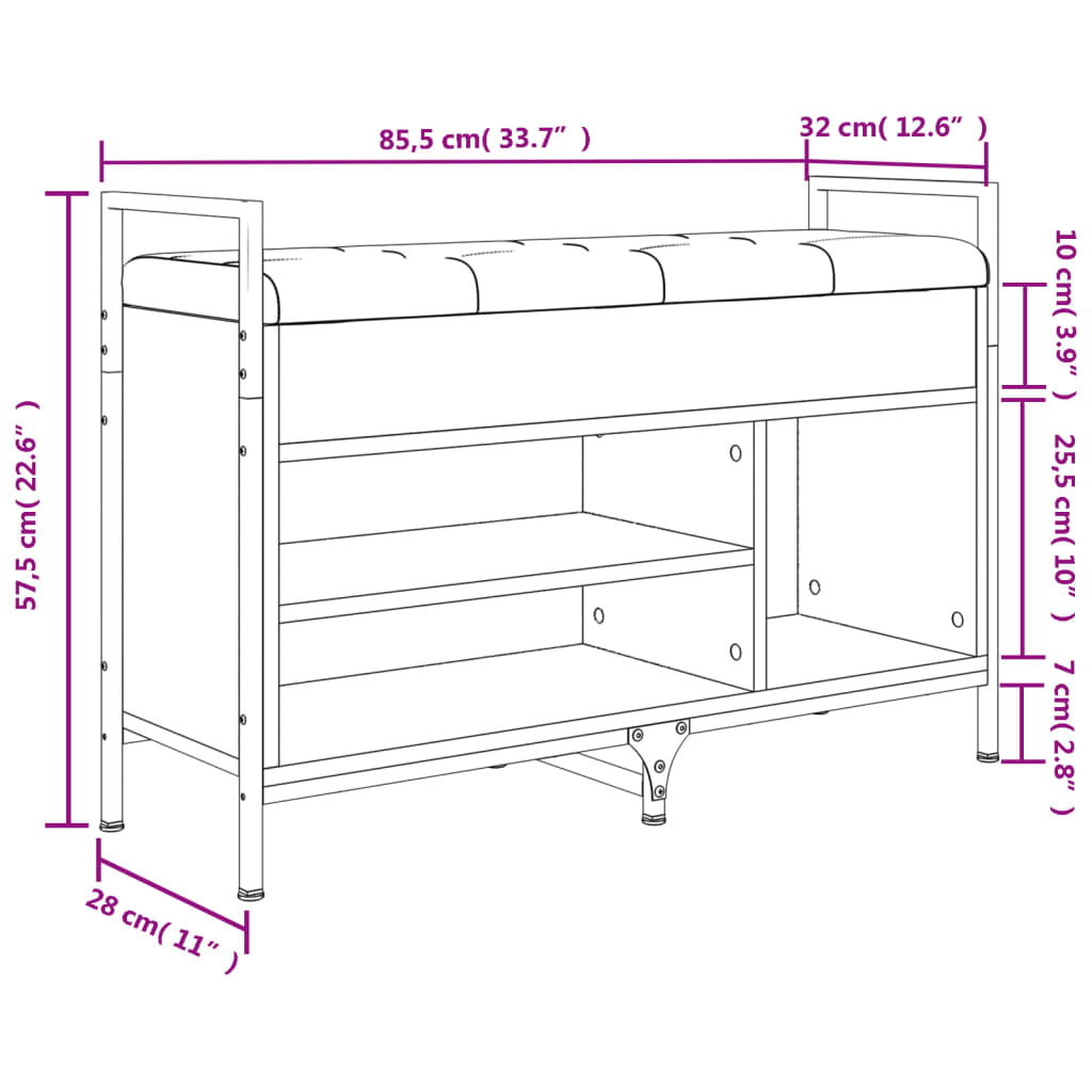 Schuhbank Grau Sonoma 85,5x32x57,5 cm Holzwerkstoff