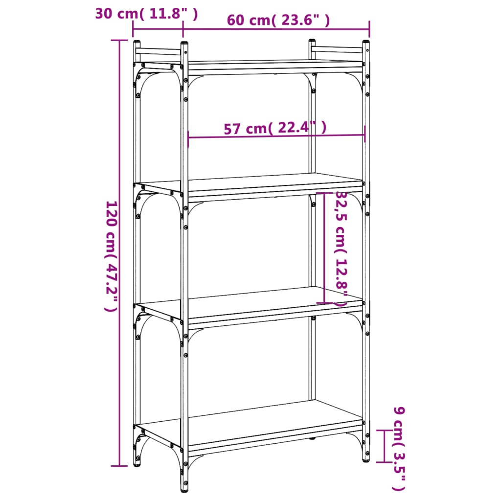 Bücherregal 4 Böden Sonoma-Eiche 60x30x120 cm Holzwerkstoff