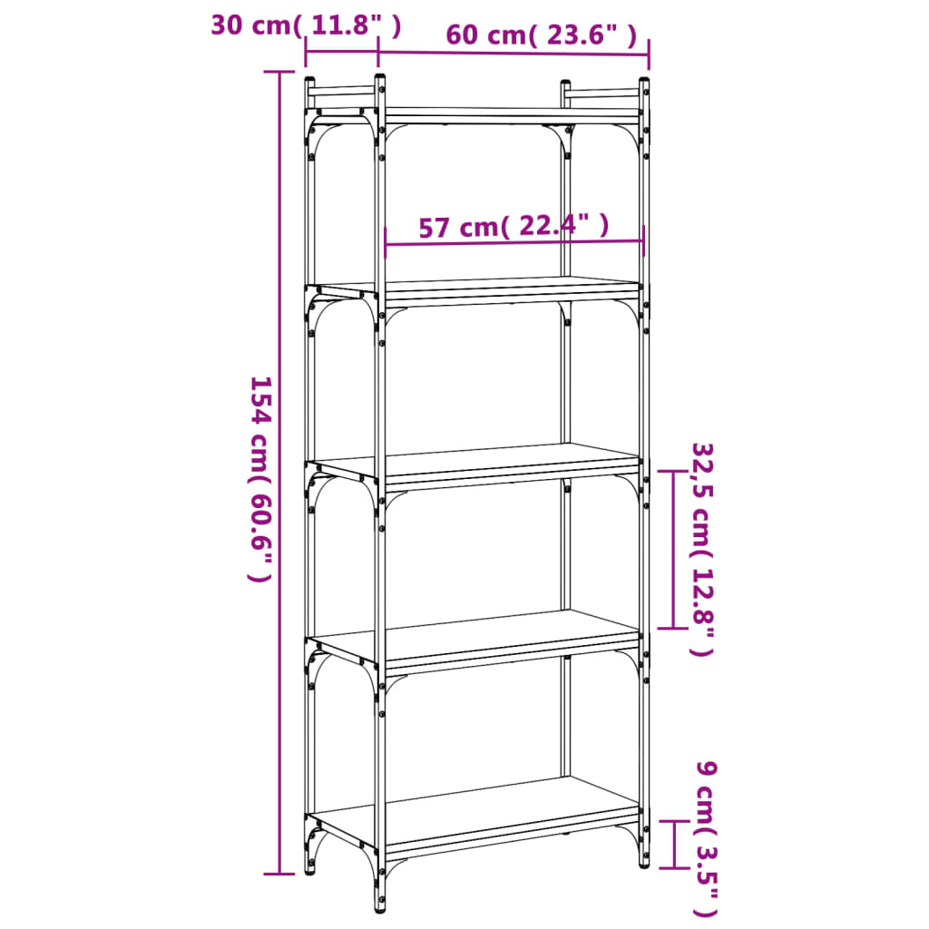 Bücherregal 5 Böden Sonoma-Eiche 60x30x154 cm Holzwerkstoff