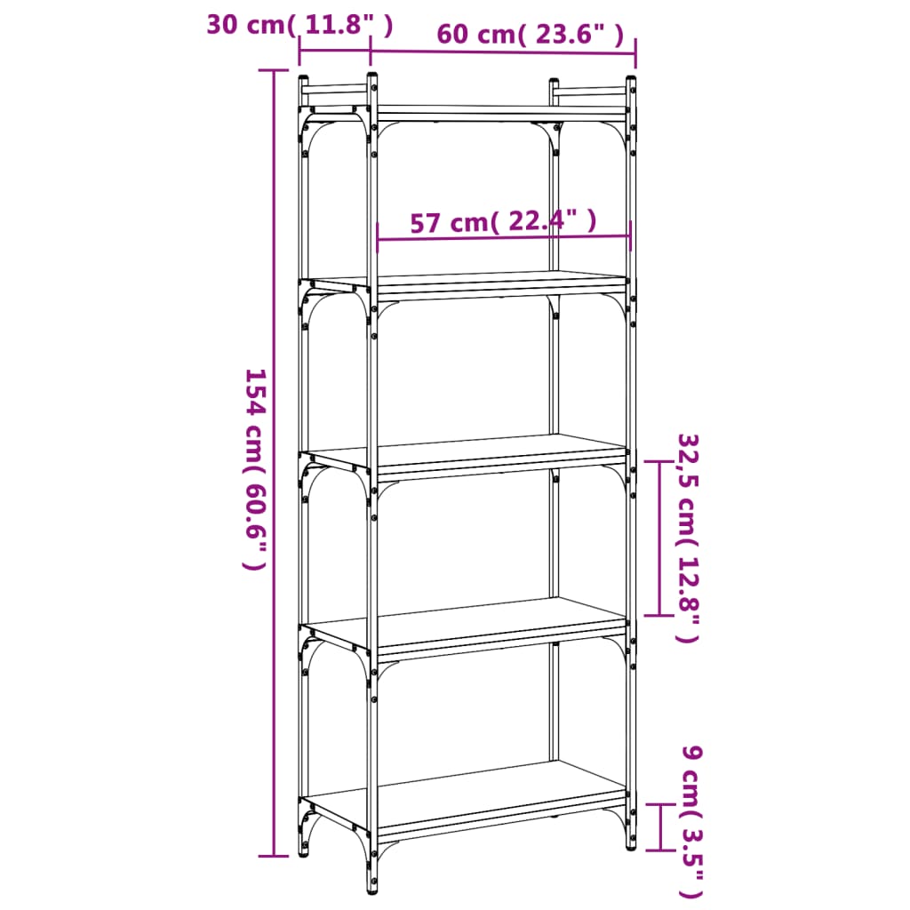 Bücherregal 5 Böden Räuchereiche 60x30x154 cm Holzwerkstoff