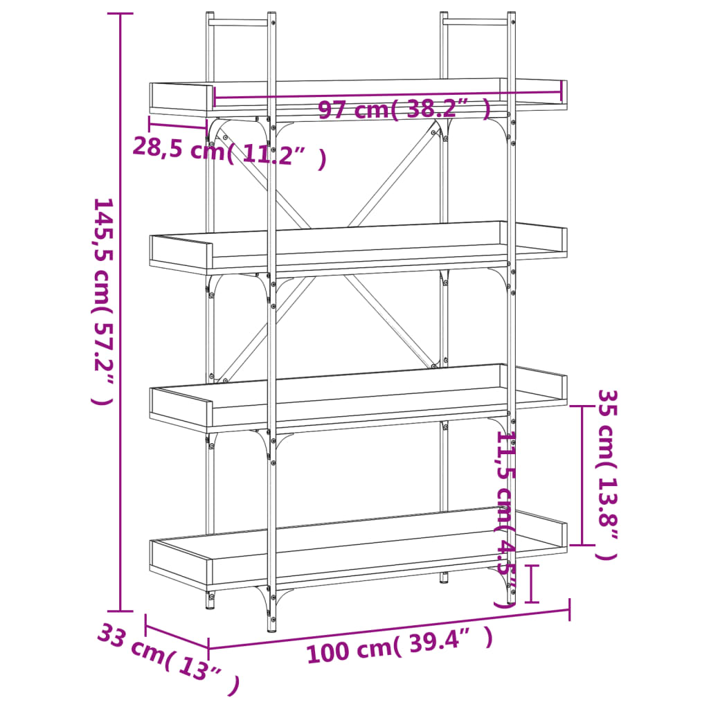 Bücherregal 4 Böden Räuchereiche 100x33x145,5 cm Holzwerkstoff