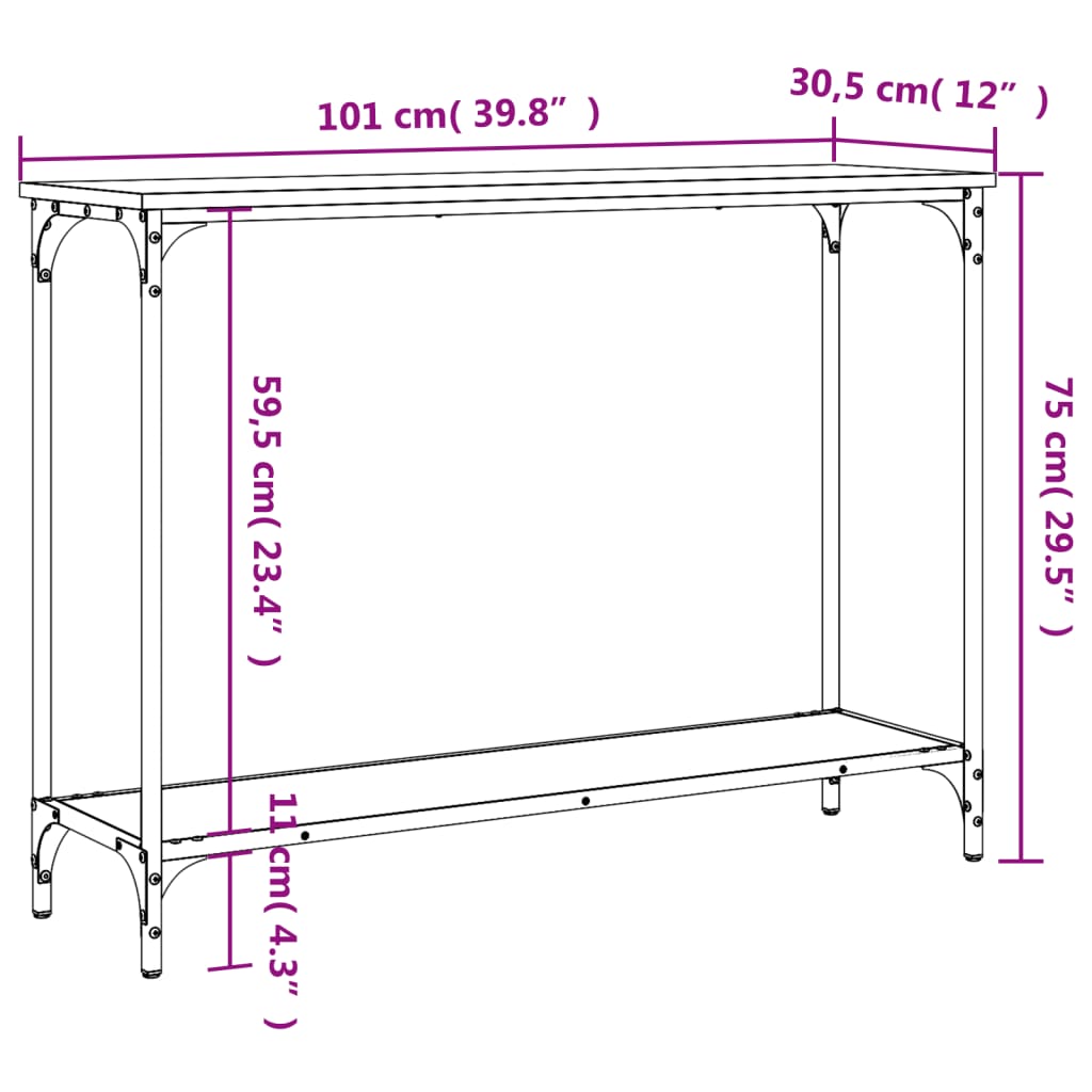 Konsolentisch Braun Eichen-Optik 101x30,5x75 cm Holzwerkstoff