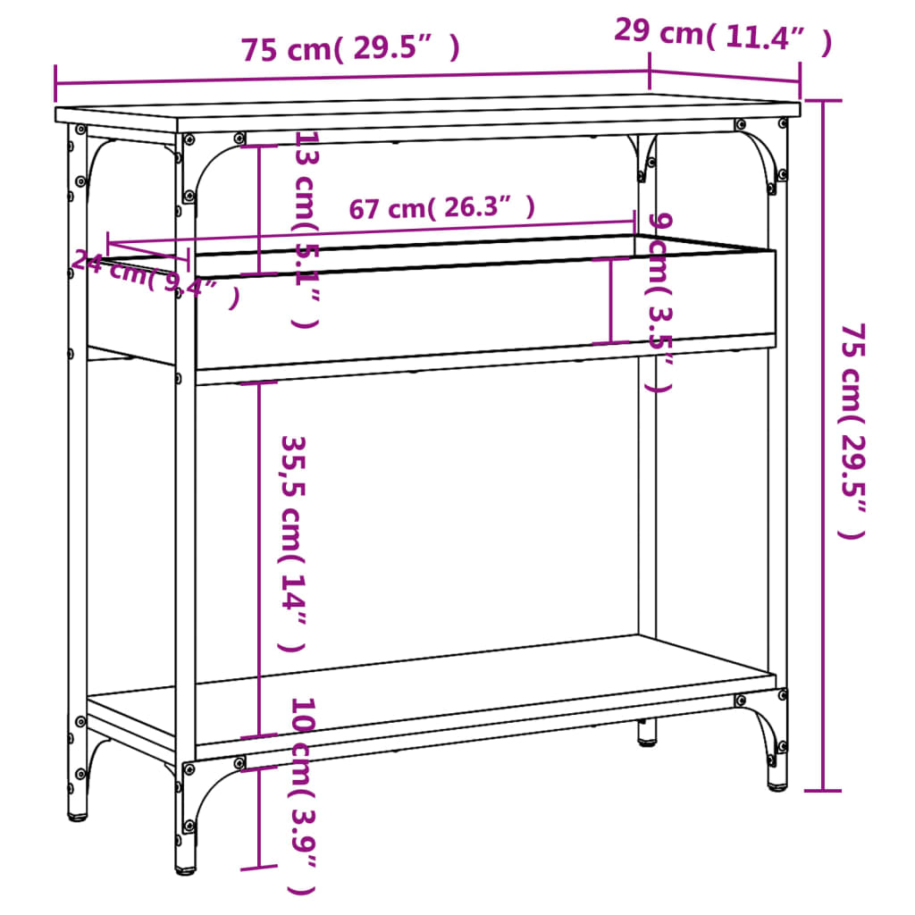 Konsolentisch mit Ablage Grau Sonoma 75x29x75cm Holzwerkstoff