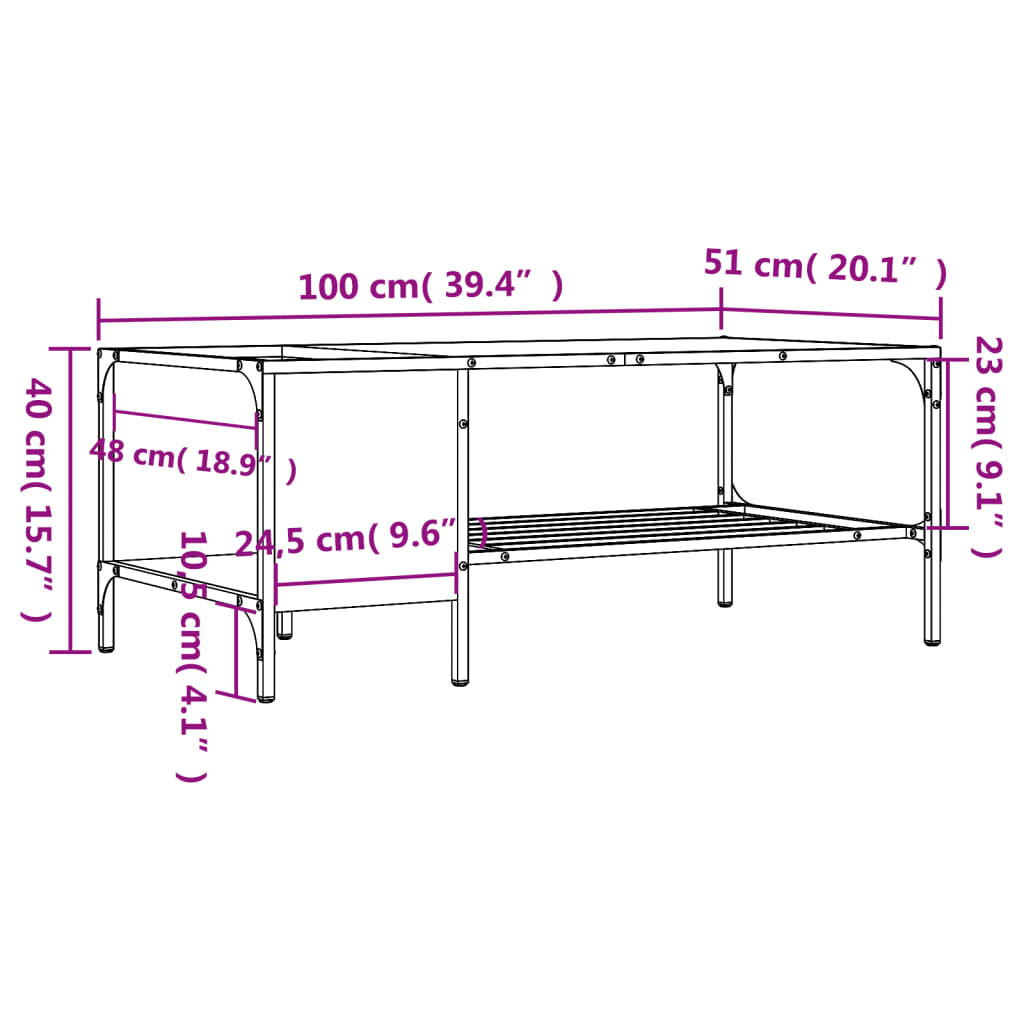 Couchtisch mit Regal Grau Sonoma 100x51x40 cm Holzwerkstoff