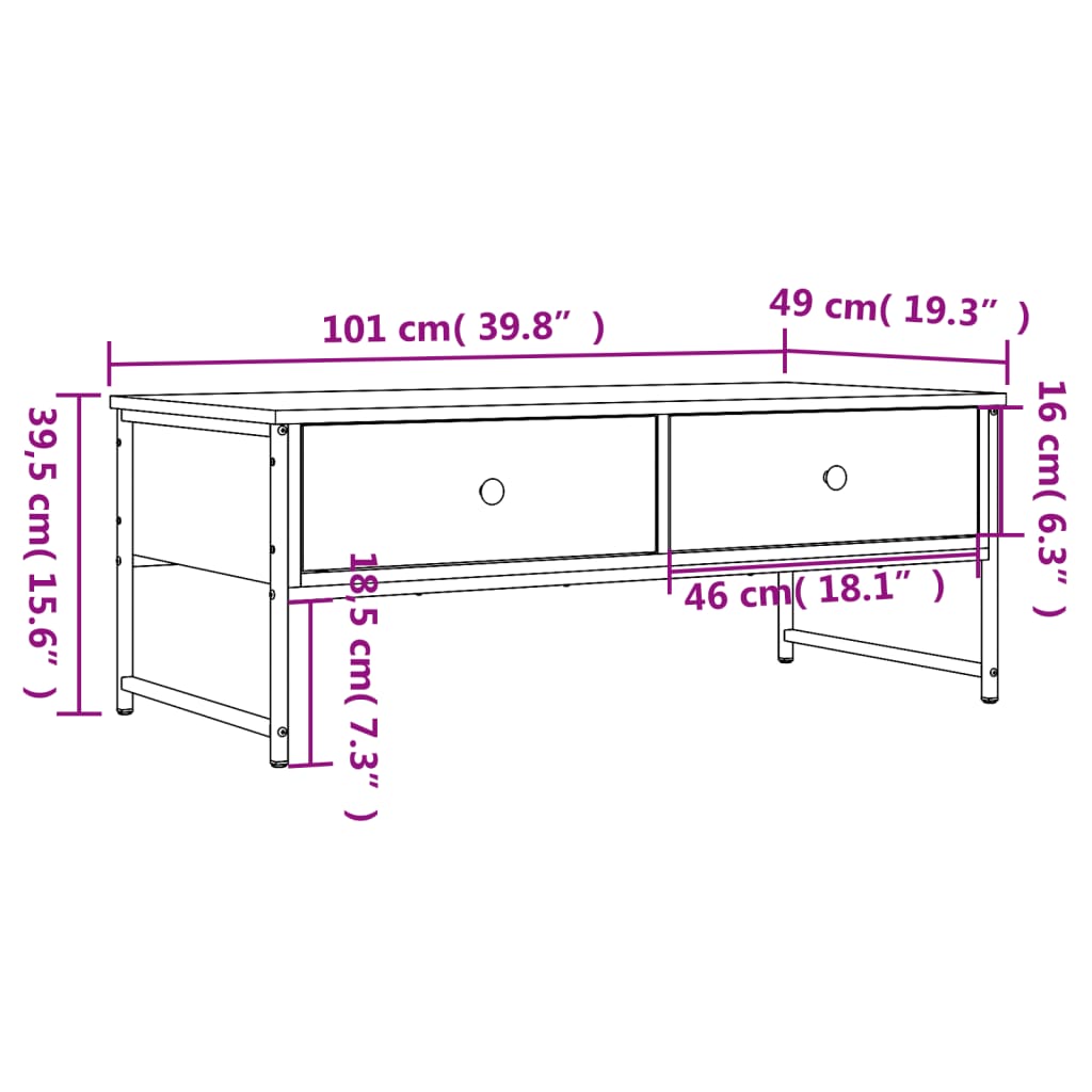 Couchtisch Grau Sonoma 101x49x39,5 cm Holzwerkstoff