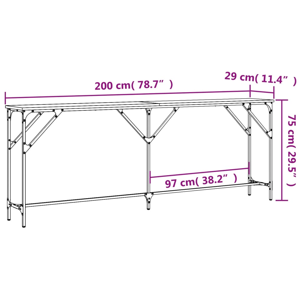 Konsolentisch Schwarz 200x29x75 cm Holzwerkstoff