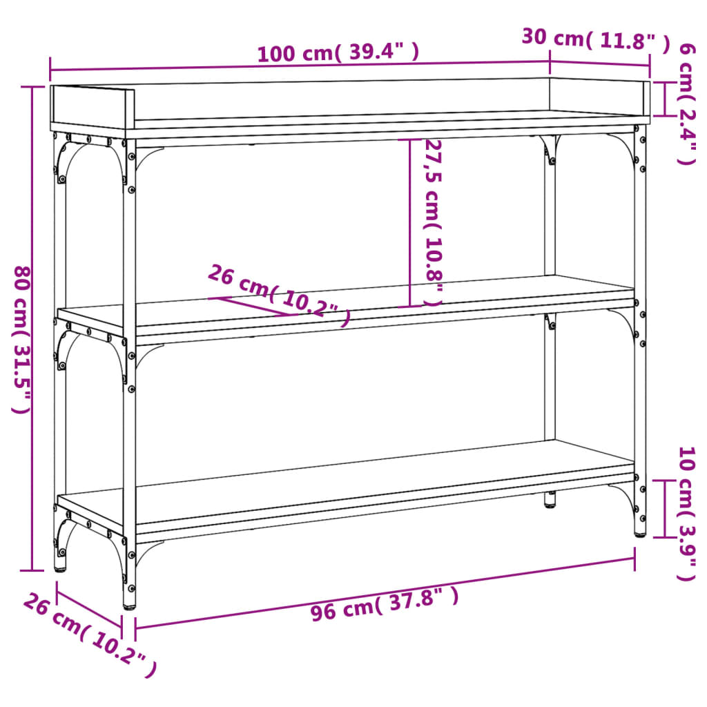 Konsolentisch mit Ablagen Braun Eichen-Optik 100x30x80 cm