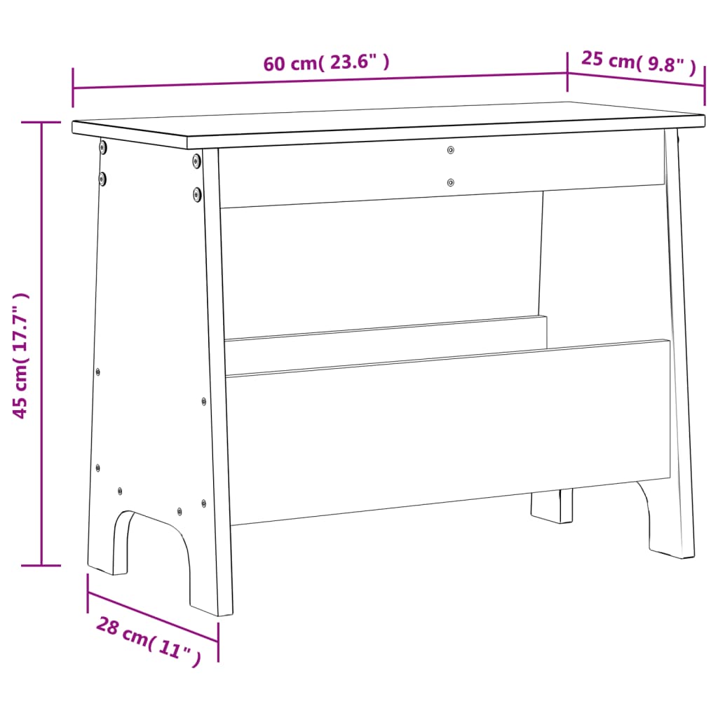 Flurbank Wachsbraun 60x28x45 cm Massivholz Kiefer