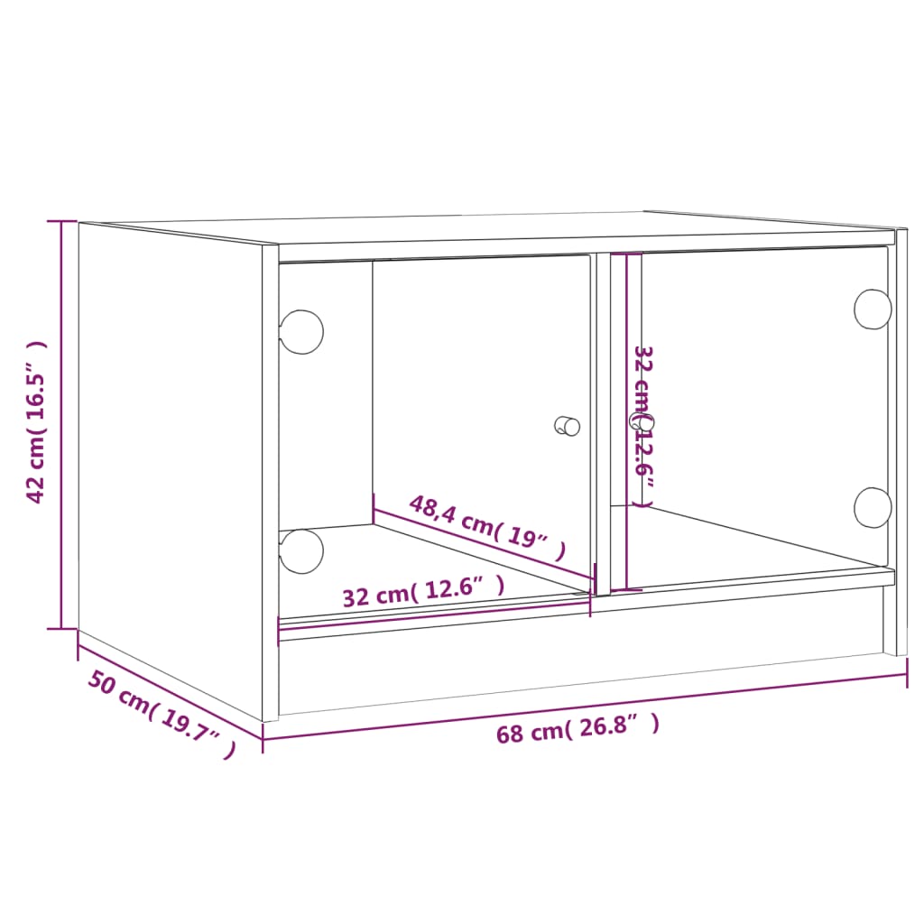 Couchtisch mit Glastüren Betongrau 68x50x42 cm