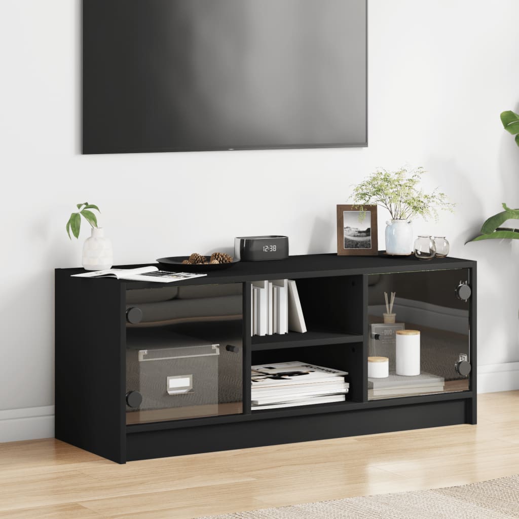 TV-Schrank mit Glastüren Schwarz 102x37x42 cm