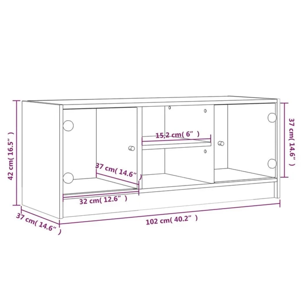 TV-Schrank mit Glastüren Schwarz 102x37x42 cm