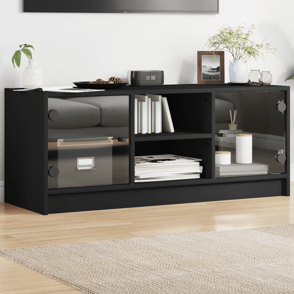 TV-Schrank mit Glastüren Schwarz 102x37x42 cm