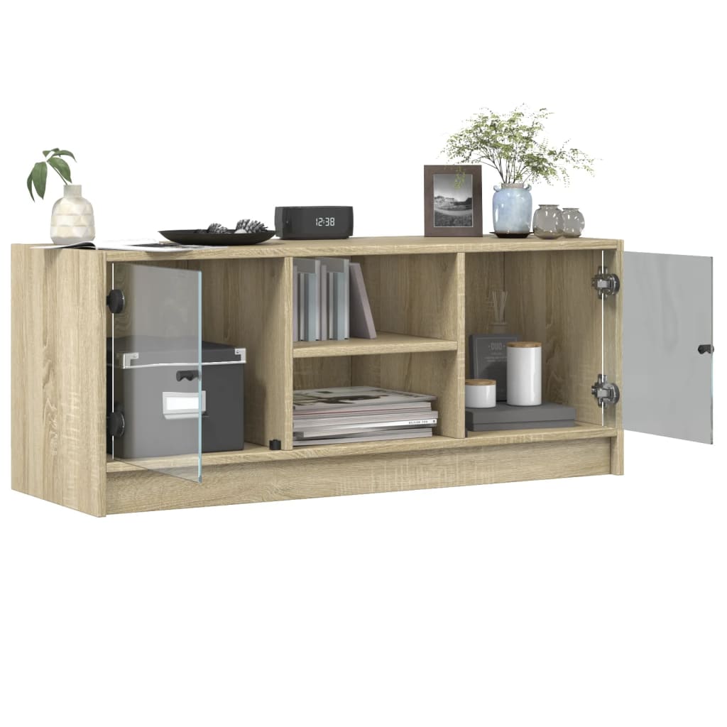 TV-Schrank mit Glastüren Sonoma-Eiche 102x37x42 cm