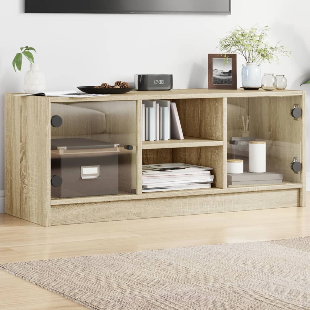 TV-Schrank mit Glastüren Sonoma-Eiche 102x37x42 cm