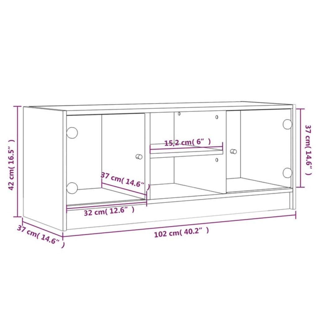 TV-Schrank mit Glastüren Betongrau 102x37x42 cm