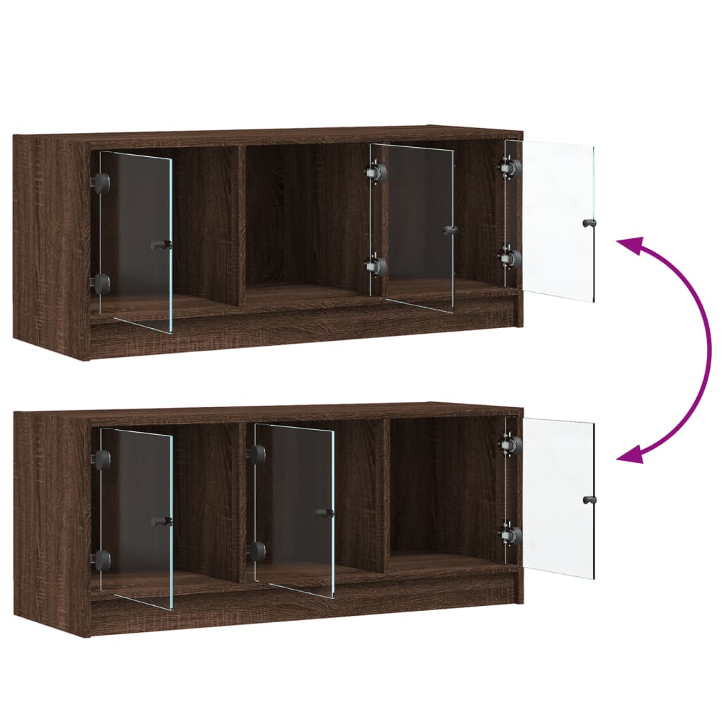 TV-Schrank mit Glastüren Braun Eichen-Optik 102x37x42 cm