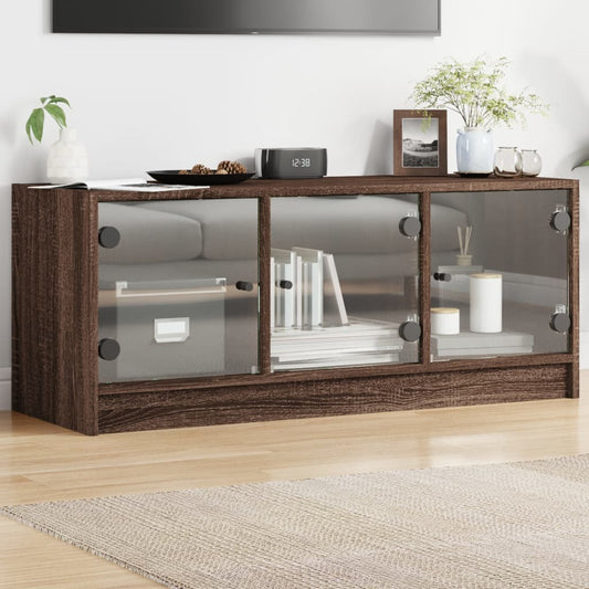 TV-Schrank mit Glastüren Braun Eichen-Optik 102x37x42 cm