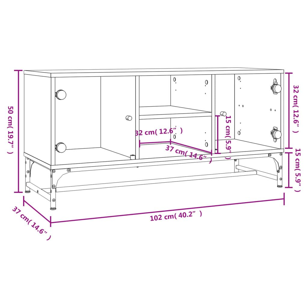 TV-Schrank mit Glastüren Weiß 102x37x50 cm