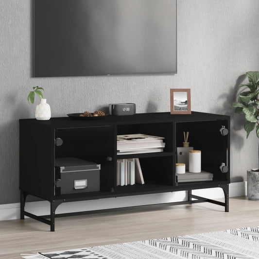 TV-Schrank mit Glastüren Schwarz 102x37x50 cm