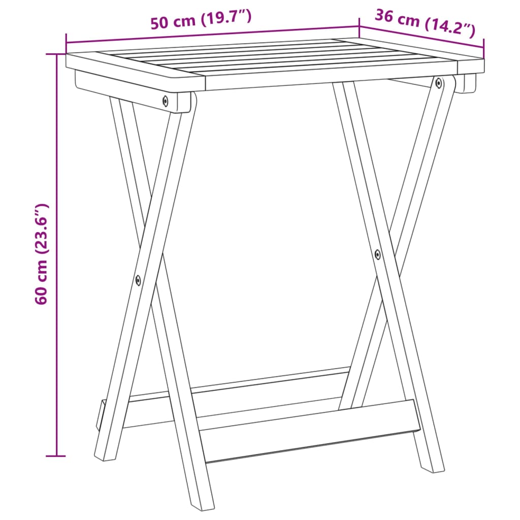 Gartentisch Klappbar 50x36x60 cm Massivholz Akazie