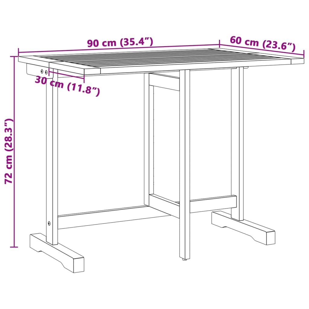 Balkontisch Klappbar 90x60x72 cm Massivholz Akazie