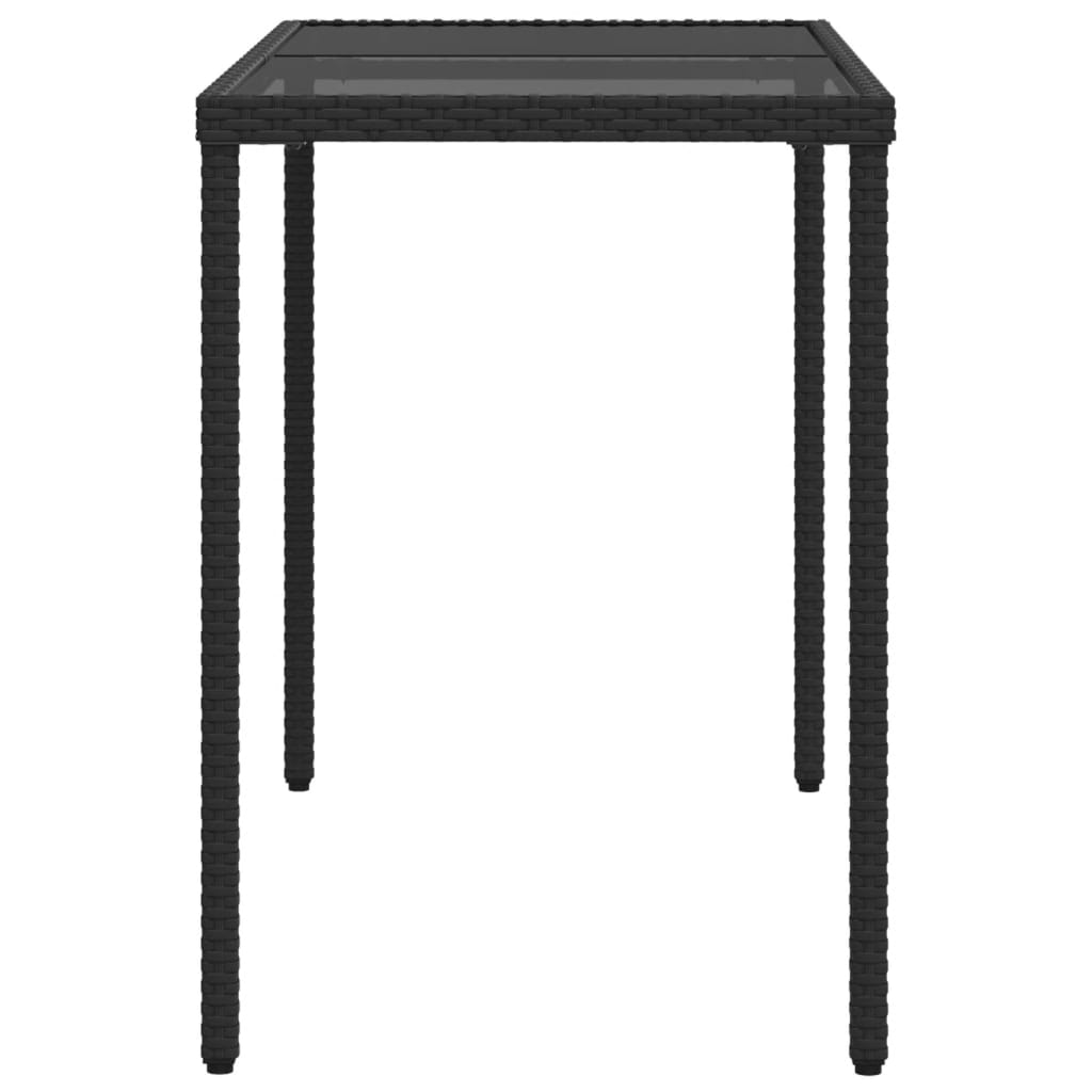 Gartentisch mit Glasplatte Schwarz 115x54x74 cm Poly Rattan