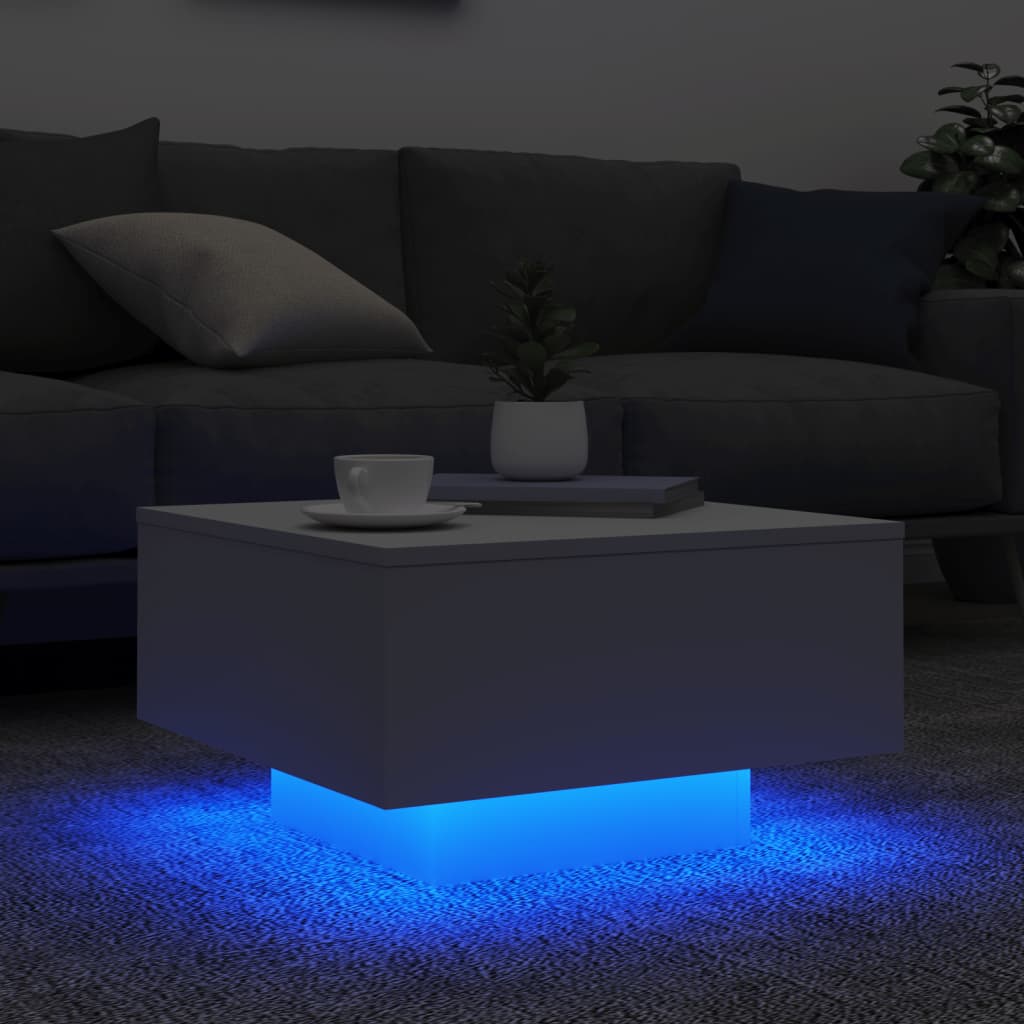 Couchtisch mit LED-Leuchten Weiß 55x55x31 cm