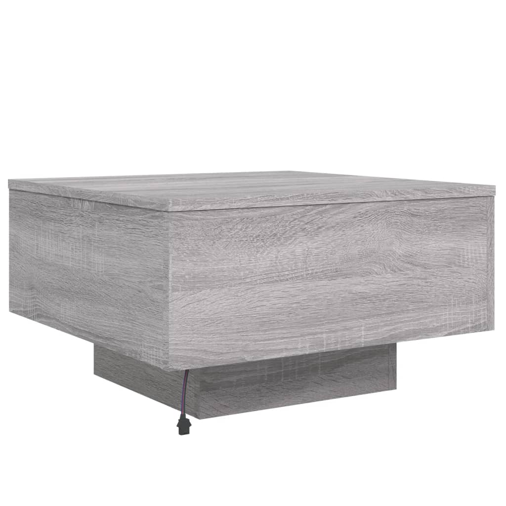 Couchtisch mit LED-Leuchten Grau Sonoma 55x55x31 cm