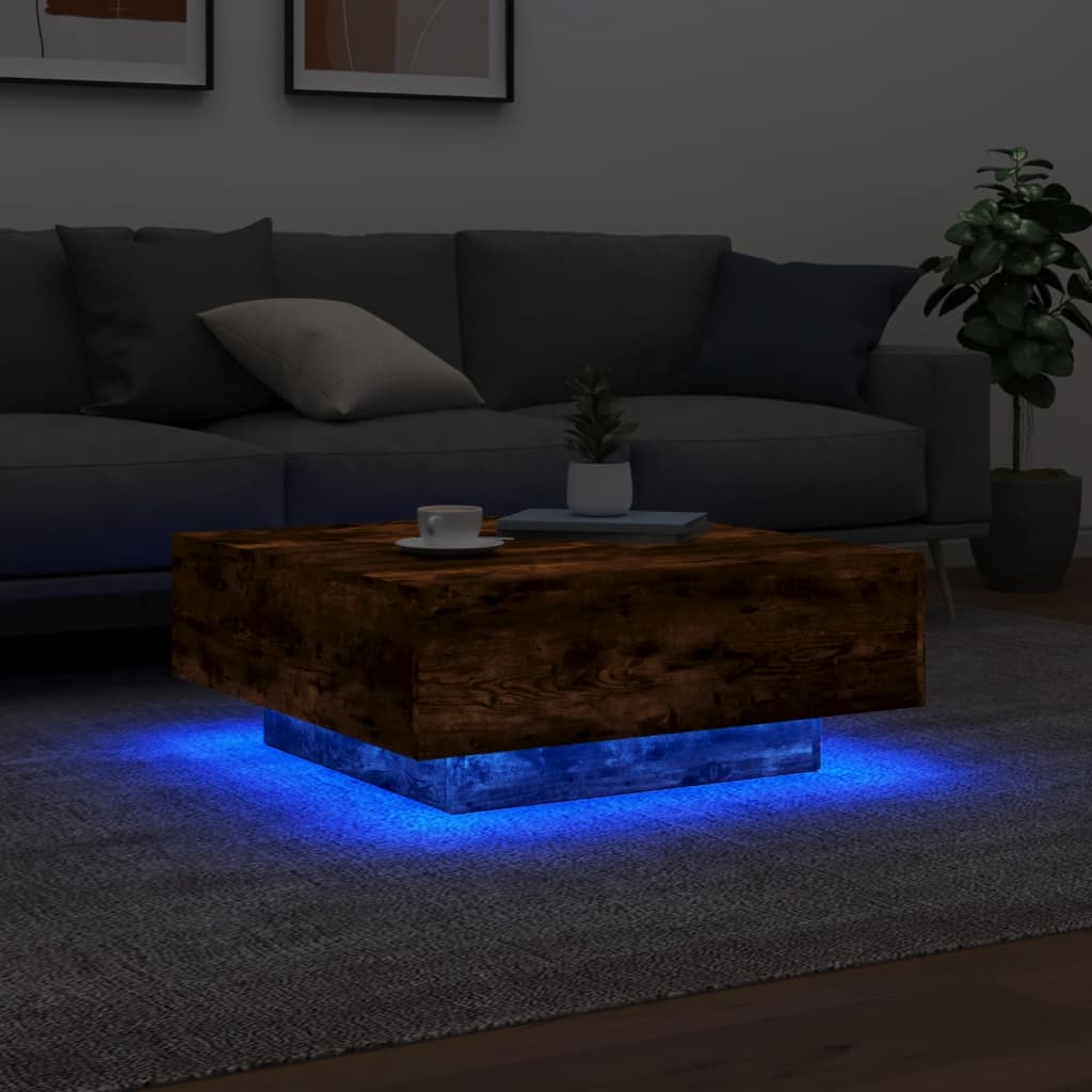 Couchtisch mit LED-Leuchten Räuchereiche 80x80x31 cm