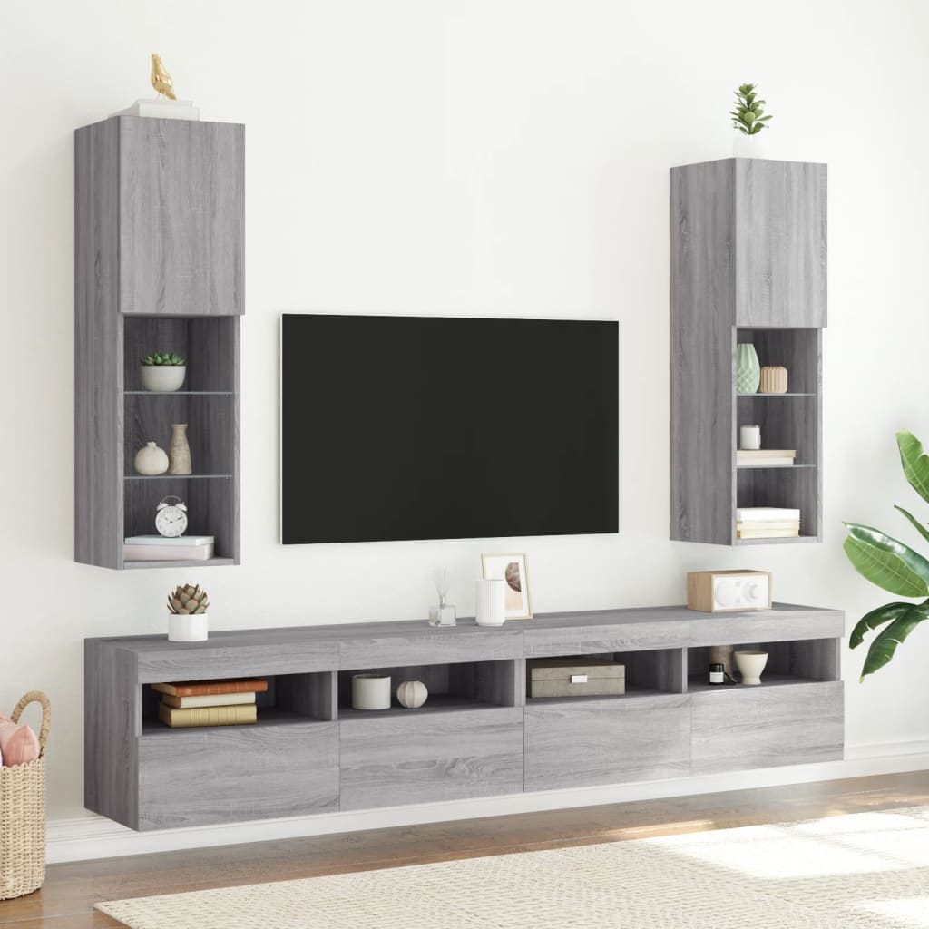 TV-Schränke mit LED-Leuchten 2 Stk. Grau Sonoma 30,5x30x102 cm