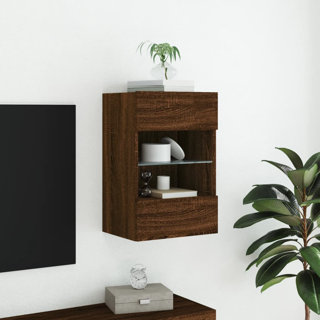 TV-Wandschrank mit LED-Leuchten Braun Eichen-Optik 40x30x60,5cm