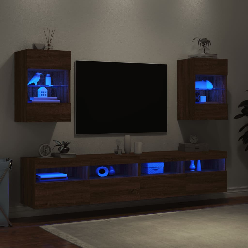 TV-Wandschränke mit LED-Leuchten 2 Stk. Braun Eichen-Optik