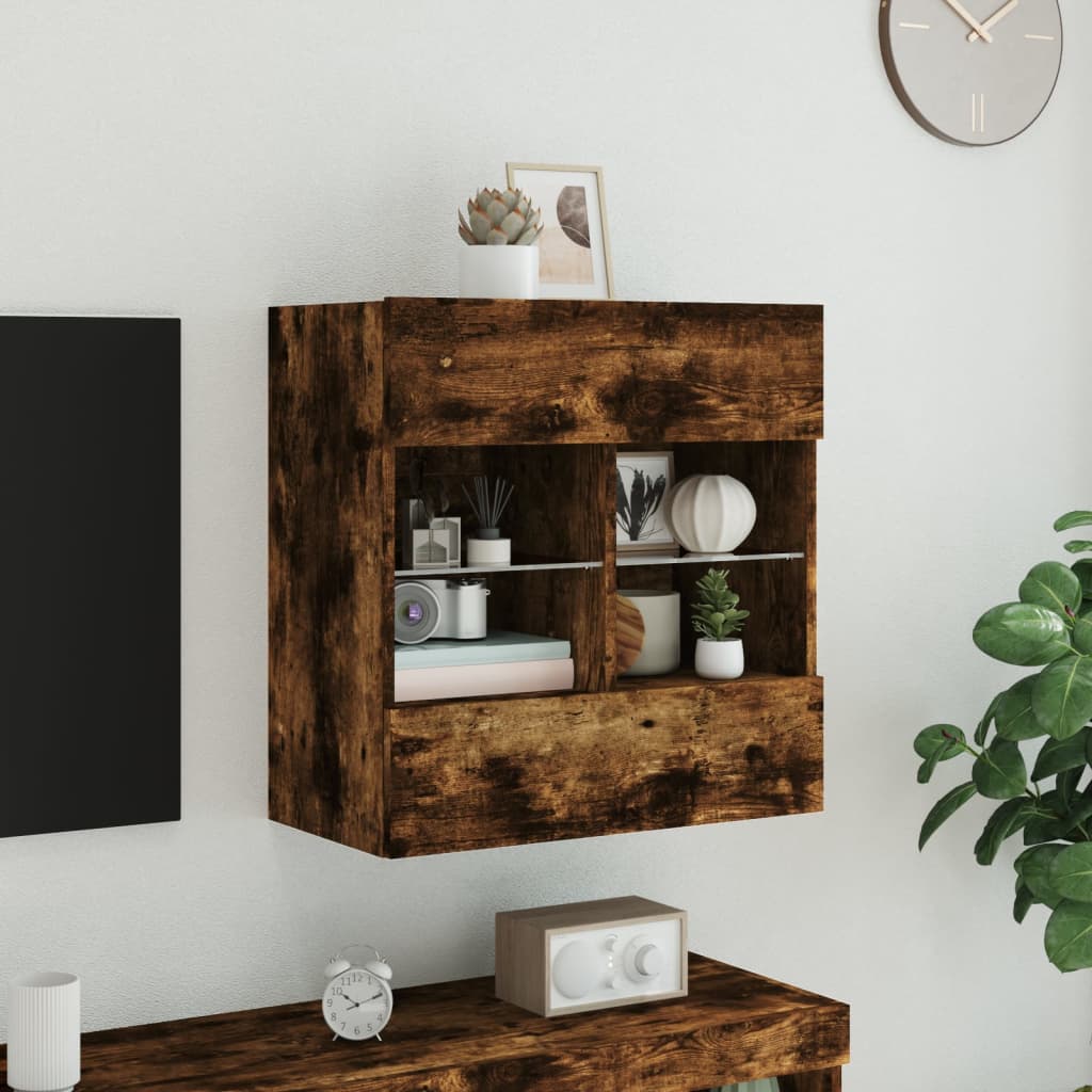 TV-Wandschrank mit LED-Leuchten Räuchereiche 58,5x30x60,5 cm