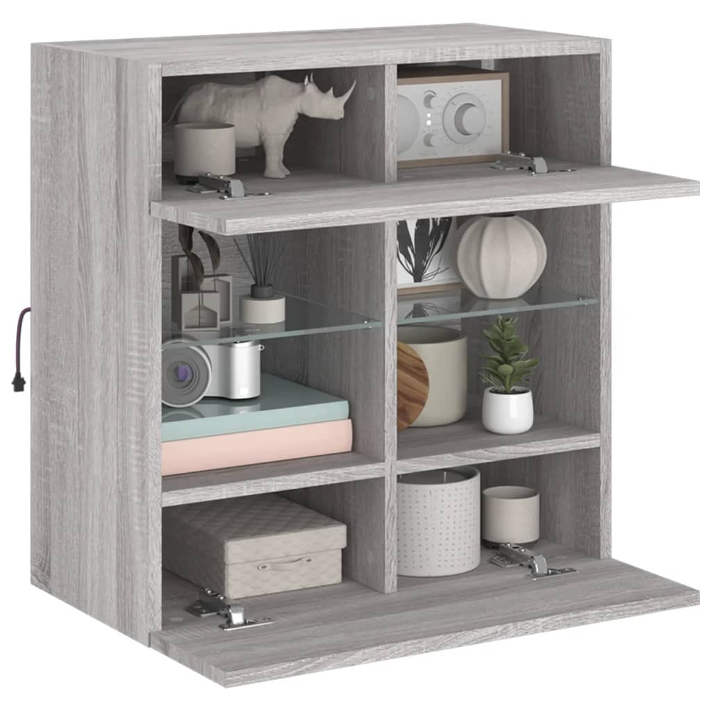 TV-Wandschrank mit LED-Leuchten Grau Sonoma 58,5x30x60,5 cm