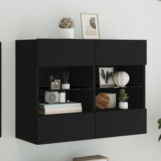 TV-Wandschrank mit LED-Leuchten Schwarz 78,5x30x60,5 cm