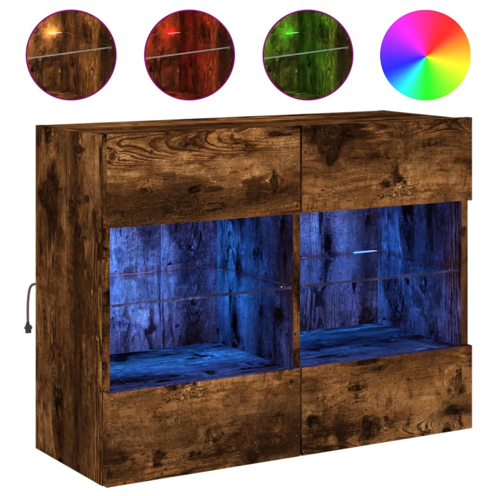 TV-Wandschrank mit LED-Leuchten Räuchereiche 78,5x30x60,5 cm