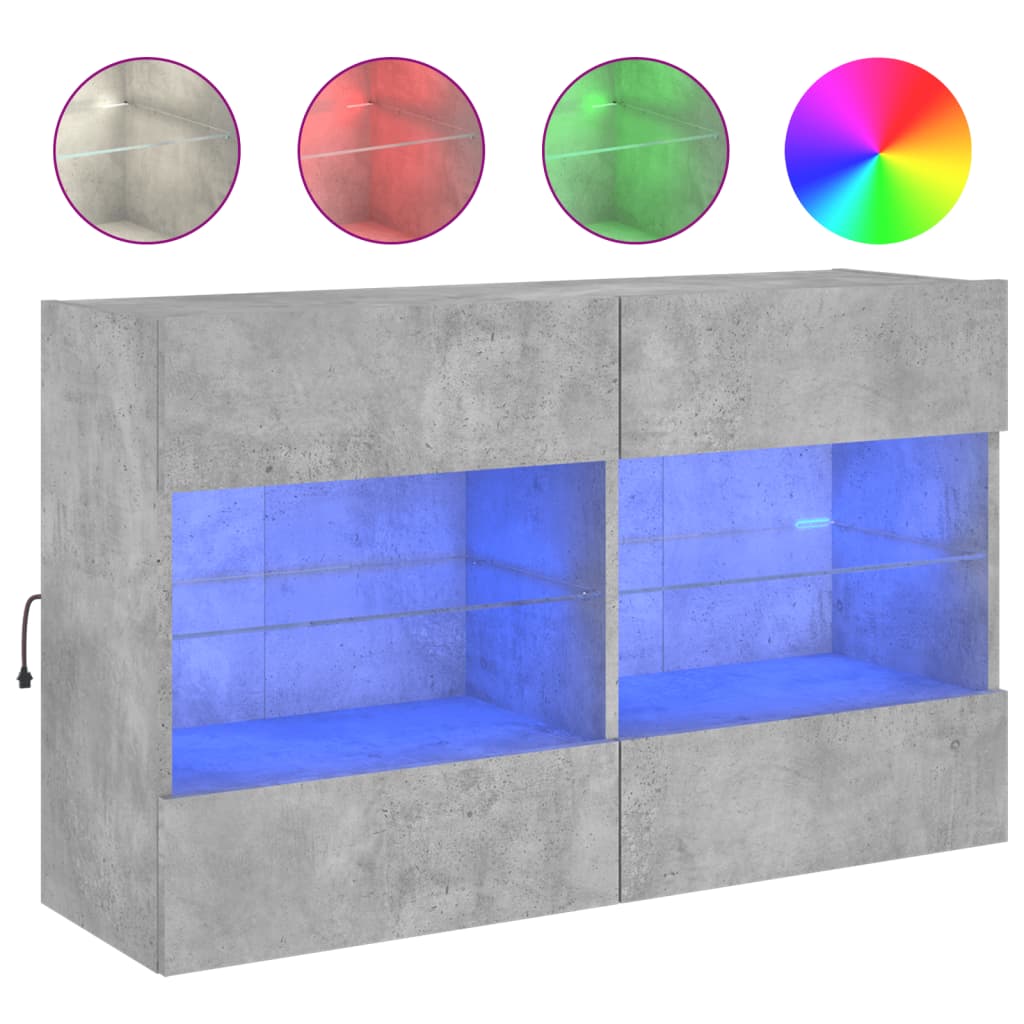 TV-Wandschrank mit LED-Leuchten Betongrau 98,5x30x60,5 cm