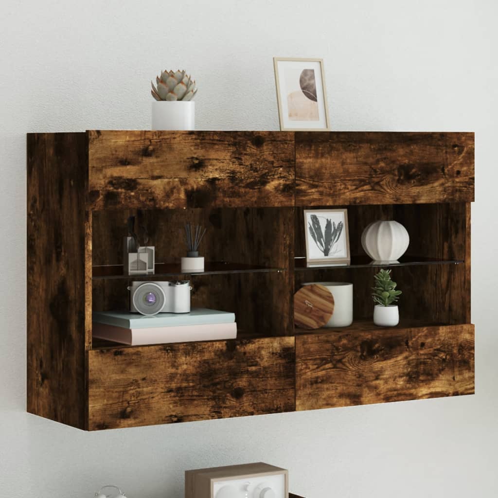 TV-Wandschrank mit LED-Leuchten Räuchereiche 98,5x30x60,5 cm