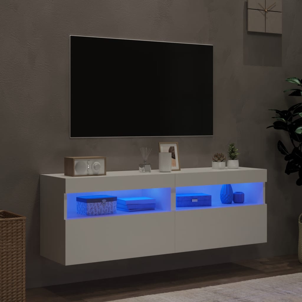 TV-Wandschränke mit LED-Leuchten 2 Stk. Weiß 60x30x40 cm