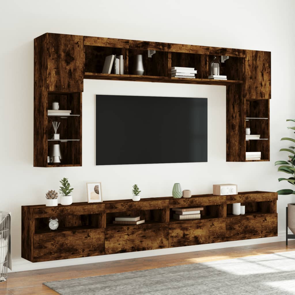 TV-Wandschrank mit LED-Leuchten Räuchereiche 60x30x40 cm